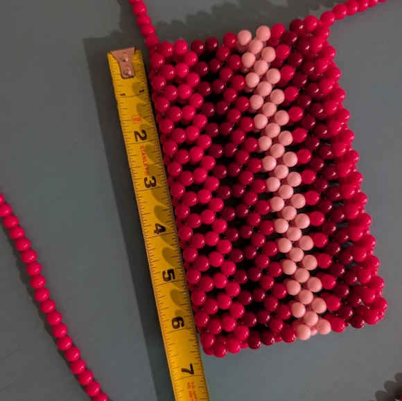 Festival Bead Purse Phone Bag Crossbody Pink Stripes Beach Concert - Picture 5 of 6